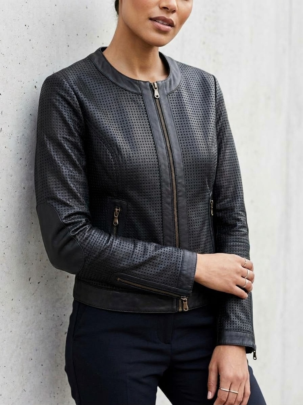 Iris Setlakwe Black Perforated Leather Moto Jacket Size 4